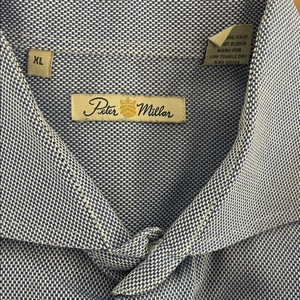 Men's Peter Millar Blue Textured Cotton Dress Shirt Size XL